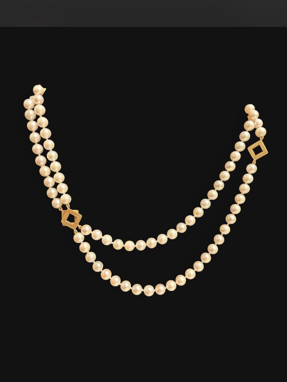 Elegant Double-Strand Faux Pearl Necklace with Gold Accents - Cream